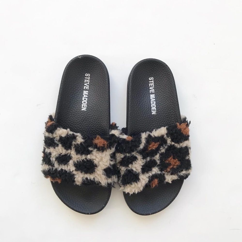 Steve Madden faux shearling-trim leopard slippers GUC size 13